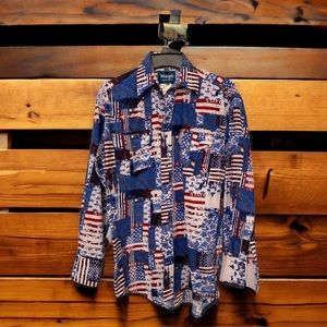 Vintage Wrangler Button Down Pearl Snap Western Wear American Flag Print…